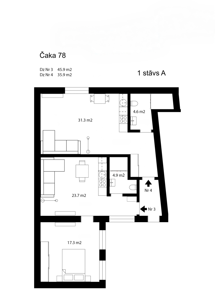 Wohnung 2 zimmer 46 m² Riga, Lettland